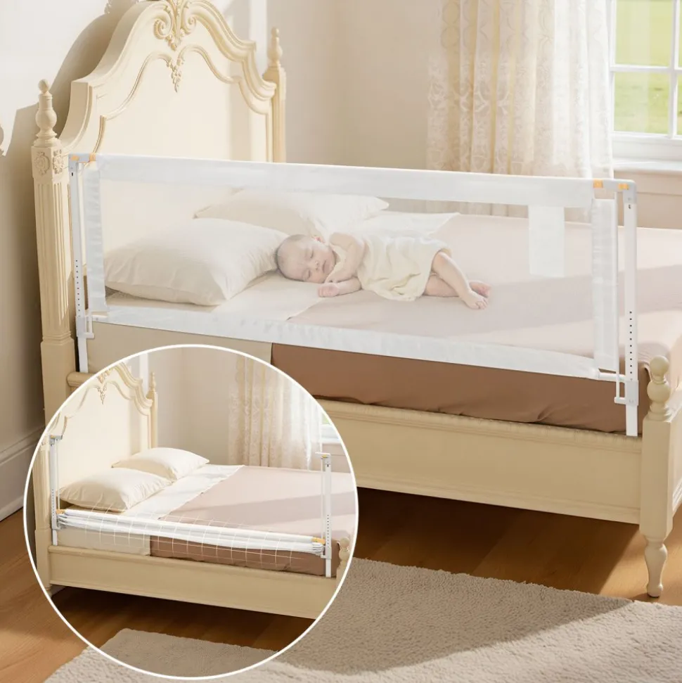 VEVOR Toddler Bed Rail, Kids Beds Guard Rail with Reinforced Iron Pipe and Oxford Cloth, Adjustable Height Bed Side Railing, Portable Guard Bumper Barrier for Crib, Bunk, 59.06 x 35.04 in, 1 Piece