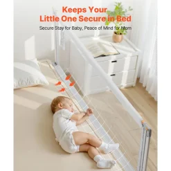 VEVOR Toddler Bed Rail, Kids Beds Guard Rail with Reinforced Iron Pipe and Oxford Cloth, Adjustable Height Bed Side Railing, Portable Guard Bumper Barrier for Crib, Bunk, 59.06 x 35.04 in, 1 Piece