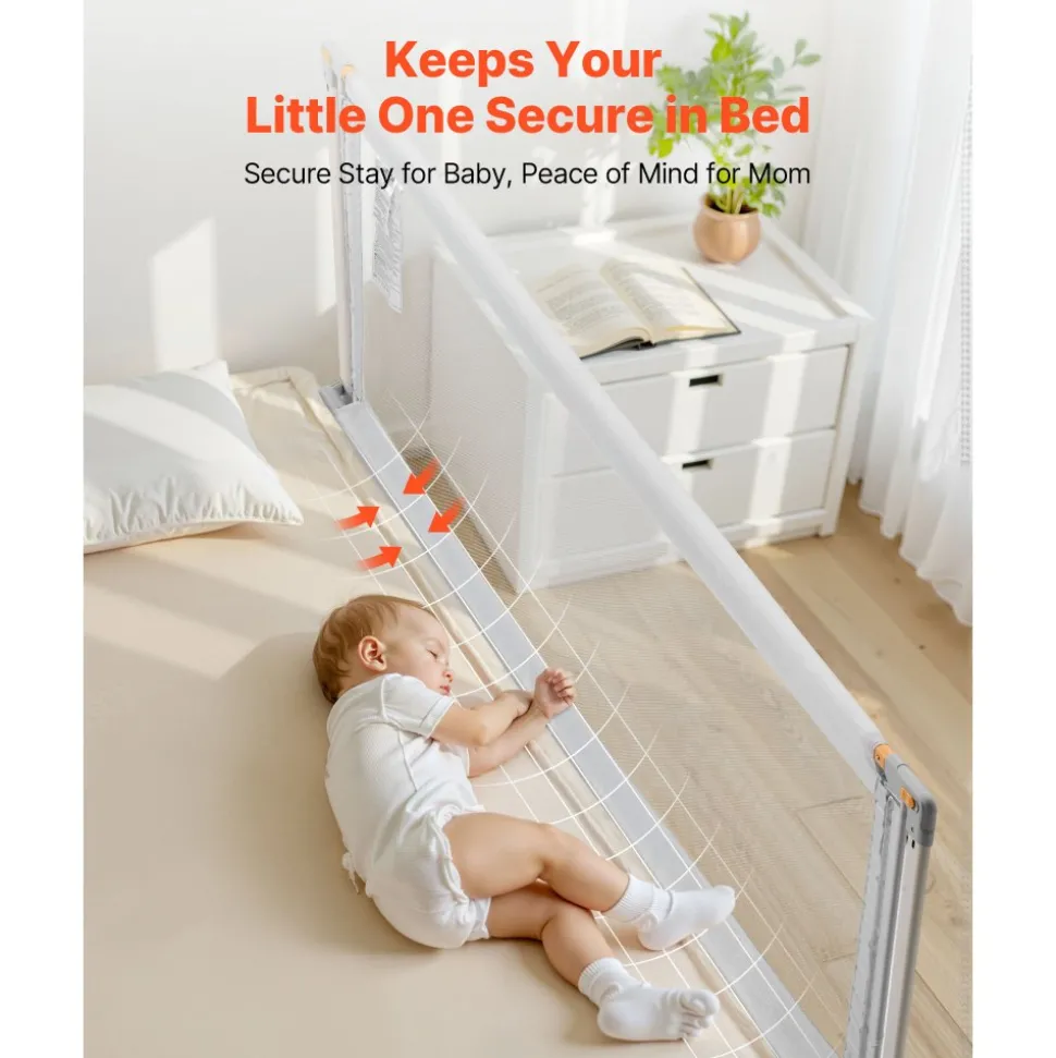 VEVOR Toddler Bed Rail, Kids Beds Guard Rail with Reinforced Iron Pipe and Oxford Cloth, Adjustable Height Bed Side Railing, Portable Guard Bumper Barrier for Crib, Bunk, 59.06 x 35.04 in, 1 Piece