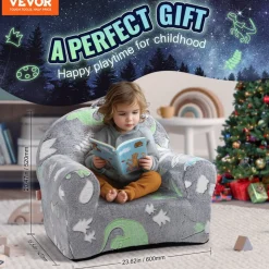 VEVOR Toddler Chair, Kids Armchair Comfy, Toddler Couch Sofa Bed Glow in The Dark, Kids Chair Seat Playroom Furniture for Kids Girls & Boys, Grey