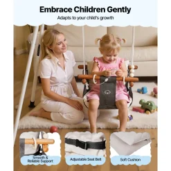 VEVOR Toddler Swing and Jumper, 2 in 1 Swing Set and Bouncer, Soft Cushion with Foldable A-Frame Metal Stand, Heavy-Duty Thick Ropes, Easy to Install and Store, for Indoor or Outdoor Play, Black