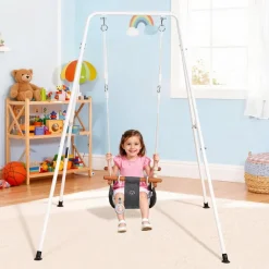 VEVOR Toddler Swing and Jumper, 2 in 1 Swing Set and Bouncer, Soft Cushion with Foldable A-Frame Metal Stand, Heavy-Duty Thick Ropes, Easy to Install and Store, for Indoor or Outdoor Play, Black