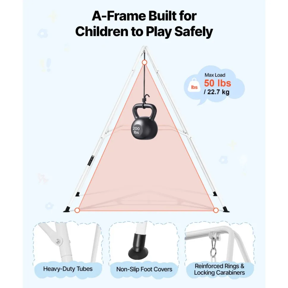 VEVOR Toddler Swing and Jumper, 2 in 1 Swing Set and Bouncer, Soft Cushion with Foldable A-Frame Metal Stand, Heavy-Duty Thick Ropes, Easy to Install and Store, for Indoor or Outdoor Play, Black