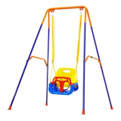 VEVOR Toddler Swing and Jumper, 2 in 1 Swing Set and Bouncer, Thick Plastic Seat with Foldable A-Frame Metal Stand, Reinforced with 4 Sandbags, Easy to Install and Store, for Indoor or Outdoor Play