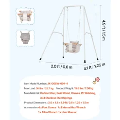 VEVOR Toddler Swing and Jumper, 2 in 1 Swing Set and Bouncer, Soft Cushion with Foldable A-Frame Metal Stand, Heavy-Duty Thick Ropes, Easy to Install and Store, for Indoor or Outdoor Play, Gray