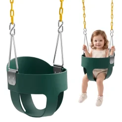 VEVOR Toddler Swing 300 lbs High Back Full Bucket Baby Swing Seat Green, for Outdoor & Indoor Backyard Playground, Heavy-Duty Coated Chains and Carabiners, Fully Assembled Seat for Toddlers Age 3+