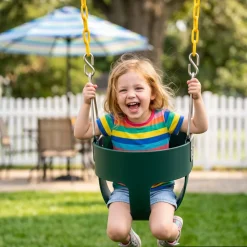 VEVOR Toddler Swing 300 lbs High Back Full Bucket Baby Swing Seat Green, for Outdoor & Indoor Backyard Playground, Heavy-Duty Coated Chains and Carabiners, Fully Assembled Seat for Toddlers Age 3+