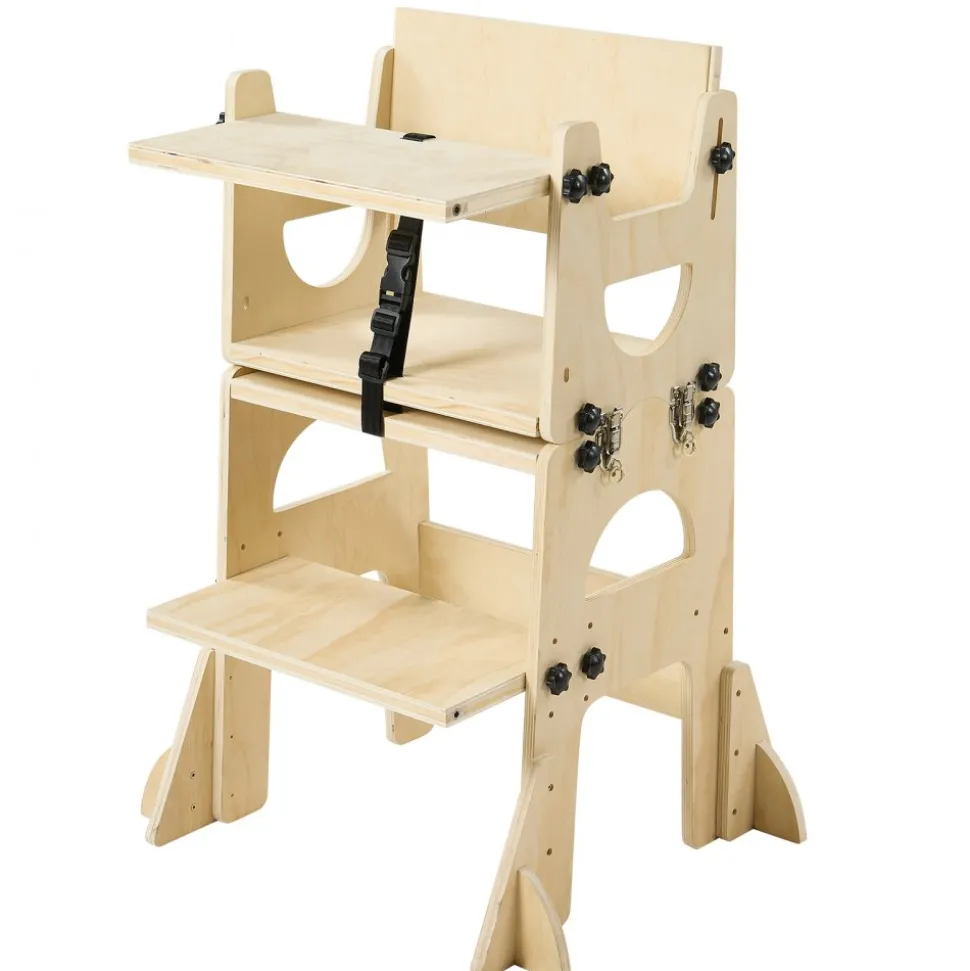 VEVOR Toddler Tower, Wooden, Adjustable Kitchen Step Stool for Kids 1-5, Montessori Weaning Table and Chair Set, Learning Standing Tower with Chalkboard, Backrest, for Bathroom and Kitchen Counter