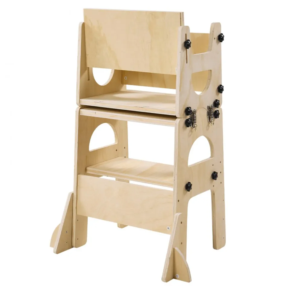 VEVOR Toddler Tower, Wooden, Adjustable Kitchen Step Stool for Kids 1-5, Montessori Weaning Table and Chair Set, Learning Standing Tower with Chalkboard, Backrest, for Bathroom and Kitchen Counter