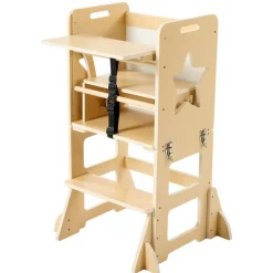 VEVOR Toddler Tower, Wooden, 6 in 1 Kitchen Step Stool for Kids 1-5, Montessori Weaning Table and Chair Set, Learning Standing Tower with Blackboard & Feeding Tray, for Bathroom and Kitchen Counter