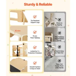 VEVOR Toddler Tower, Wooden, 6 in 1 Kitchen Step Stool for Kids 1-5, Montessori Weaning Table and Chair Set, Learning Standing Tower with Blackboard & Feeding Tray, for Bathroom and Kitchen Counter