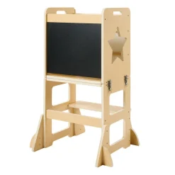 VEVOR Toddler Tower, Wooden, 4 in 1 Kitchen Step Stool for Kids 1-5, Montessori Weaning Table and Chair Set, Learning Standing Tower with Chalkboard, Easy to Clean, for Bathroom and Kitchen Counter