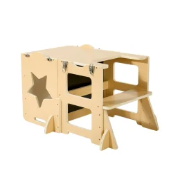 VEVOR Toddler Tower, Wooden, 4 in 1 Kitchen Step Stool for Kids 1-5, Montessori Weaning Table and Chair Set, Learning Standing Tower with Chalkboard, Easy to Clean, for Bathroom and Kitchen Counter