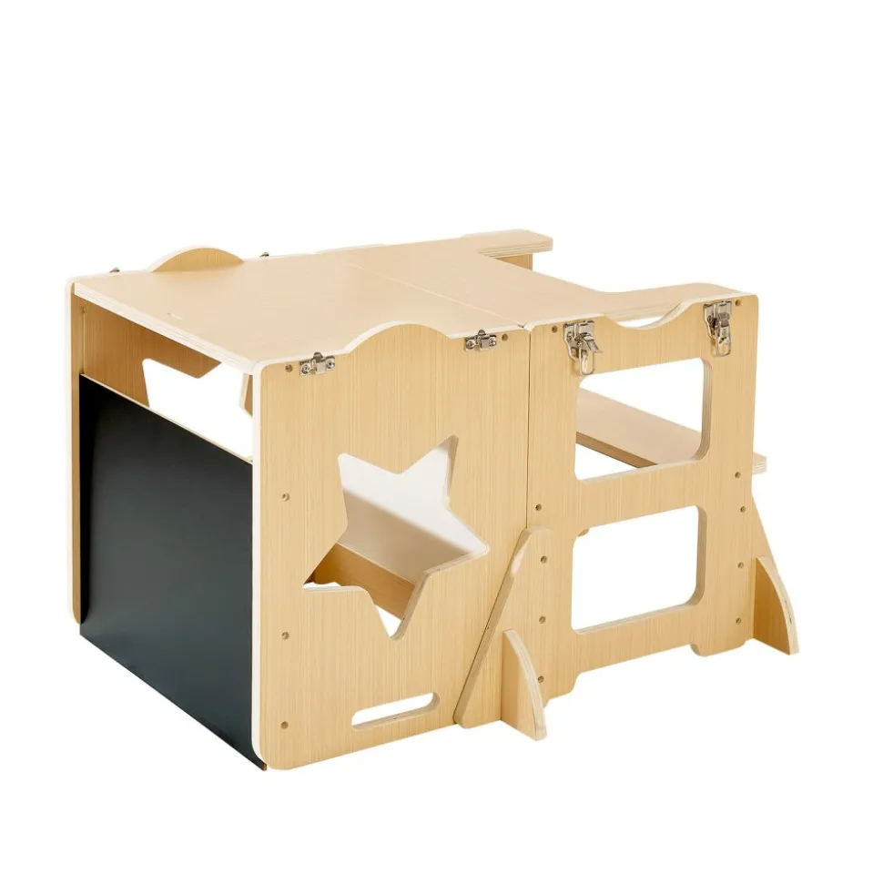 VEVOR Toddler Tower, Wooden, 4 in 1 Kitchen Step Stool for Kids 1-5, Montessori Weaning Table and Chair Set, Learning Standing Tower with Chalkboard, Easy to Clean, for Bathroom and Kitchen Counter