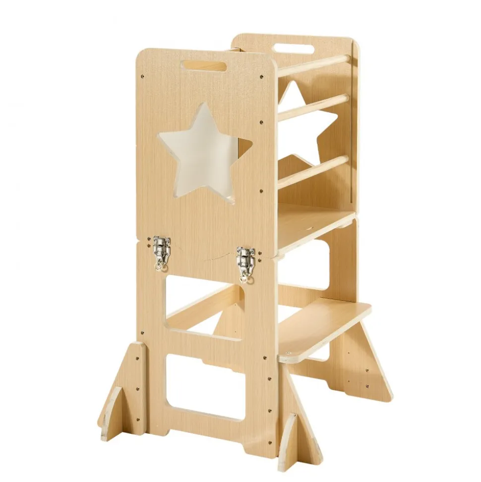 VEVOR Toddler Tower, Wooden, 4 in 1 Kitchen Step Stool for Kids 1-5, Montessori Weaning Table and Chair Set, Learning Standing Tower with Chalkboard, Easy to Clean, for Bathroom and Kitchen Counter