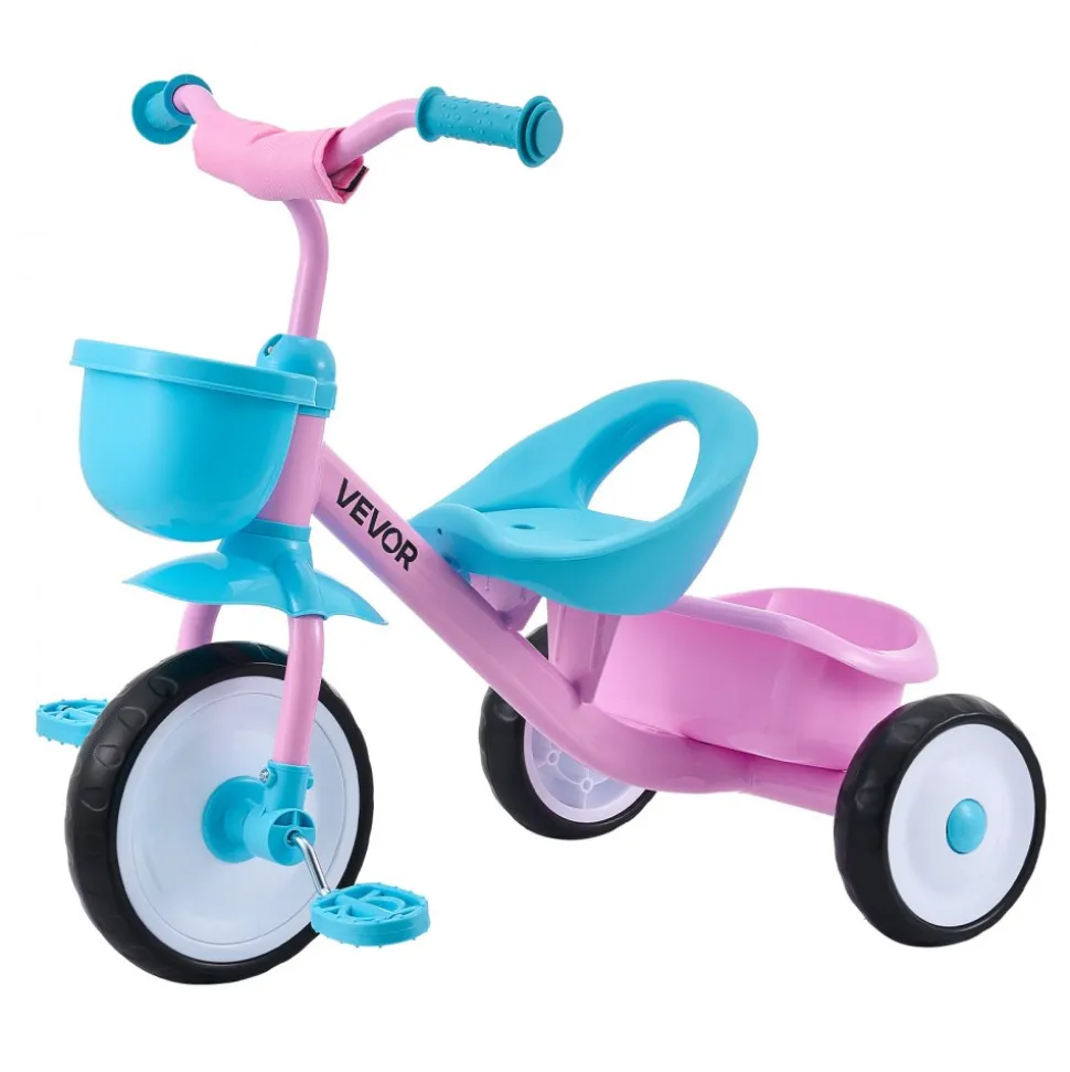 VEVOR Toddler Tricycle for 2-5 Year Old, Kids Trike with Adjustable Seat, Storage Basket, Carbon Steel Frame, Handlebar Grips for Outdoor Play, Tricycle for Toddlers, Birthday Toy for Boys and Girls