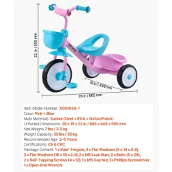 VEVOR Toddler Tricycle for 2-5 Year Old, Kids Trike with Adjustable Seat, Storage Basket, Carbon Steel Frame, Handlebar Grips for Outdoor Play, Tricycle for Toddlers, Birthday Toy for Boys and Girls