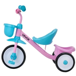 VEVOR Toddler Tricycle for 2-5 Year Old, Kids Trike with Adjustable Seat, Storage Basket, Carbon Steel Frame, Handlebar Grips for Outdoor Play, Tricycle for Toddlers, Birthday Toy for Boys and Girls