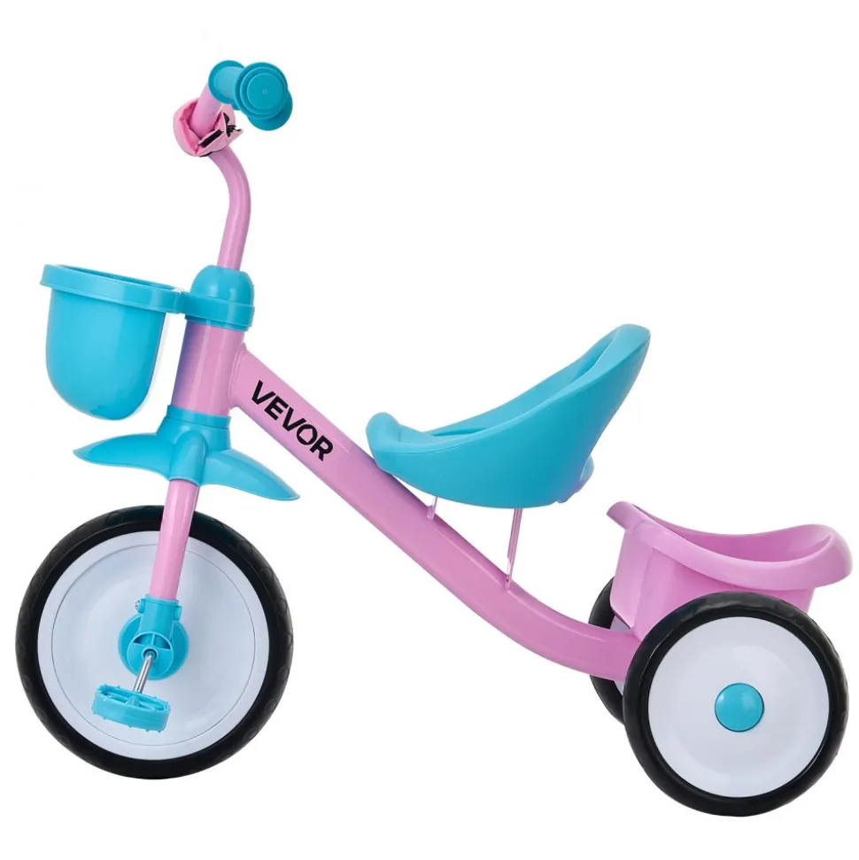 VEVOR Toddler Tricycle for 2-5 Year Old, Kids Trike with Adjustable Seat, Storage Basket, Carbon Steel Frame, Handlebar Grips for Outdoor Play, Tricycle for Toddlers, Birthday Toy for Boys and Girls