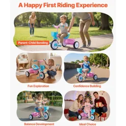 VEVOR Toddler Tricycle for 2-5 Year Old, Kids Trike with Adjustable Seat, Storage Basket, Carbon Steel Frame, Handlebar Grips for Outdoor Play, Tricycle for Toddlers, Birthday Toy for Boys and Girls