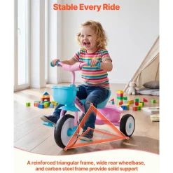 VEVOR Toddler Tricycle for 2-5 Year Old, Kids Trike with Adjustable Seat, Storage Basket, Carbon Steel Frame, Handlebar Grips for Outdoor Play, Tricycle for Toddlers, Birthday Toy for Boys and Girls
