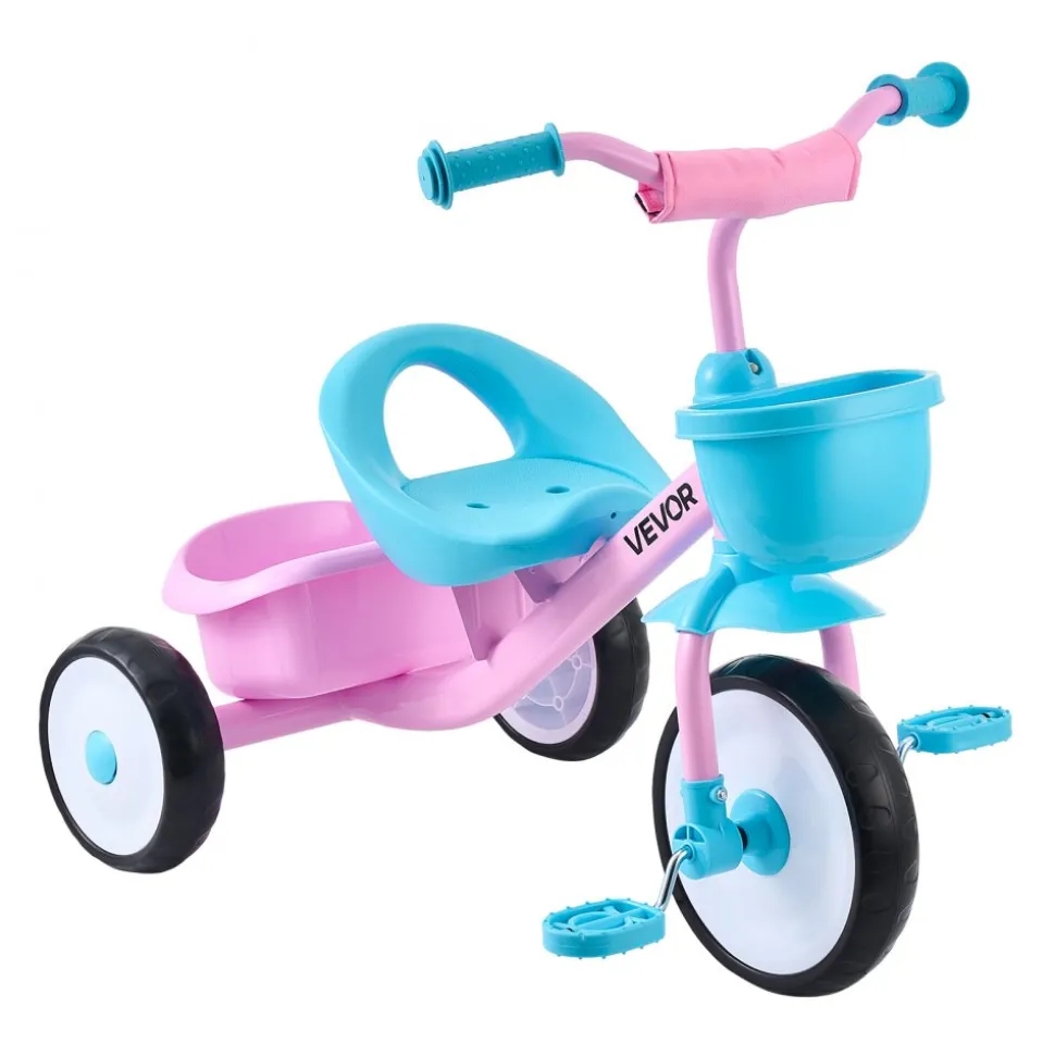 VEVOR Toddler Tricycle for 2-5 Year Old, Kids Trike with Adjustable Seat, Storage Basket, Carbon Steel Frame, Handlebar Grips for Outdoor Play, Tricycle for Toddlers, Birthday Toy for Boys and Girls