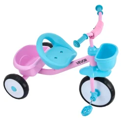 VEVOR Toddler Tricycle for 2-5 Year Old, Kids Trike with Adjustable Seat, Storage Basket, Carbon Steel Frame, Handlebar Grips for Outdoor Play, Tricycle for Toddlers, Birthday Toy for Boys and Girls
