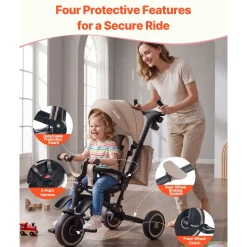 VEVOR Toddler Tricycle & Stroller for 18 Months to 5 Year Old, 7-in-1 Kids Trike with Parent Push Handle, Canopy, Rotating Seat and Storage, Tricycle for Toddlers, Birthday Toy for Boys and Girls
