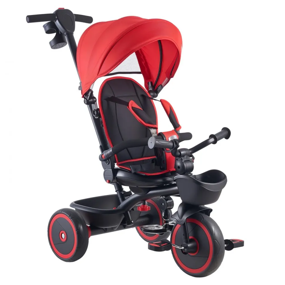 VEVOR Toddler Tricycle & Stroller for 1-5 Year Old, 6-in-1 Kids Trike with Parent Push Handle, Canopy, Adjustable Seat and Storage, Tricycle for Toddlers, Birthday Toy for Boys and Girls, Red/Black