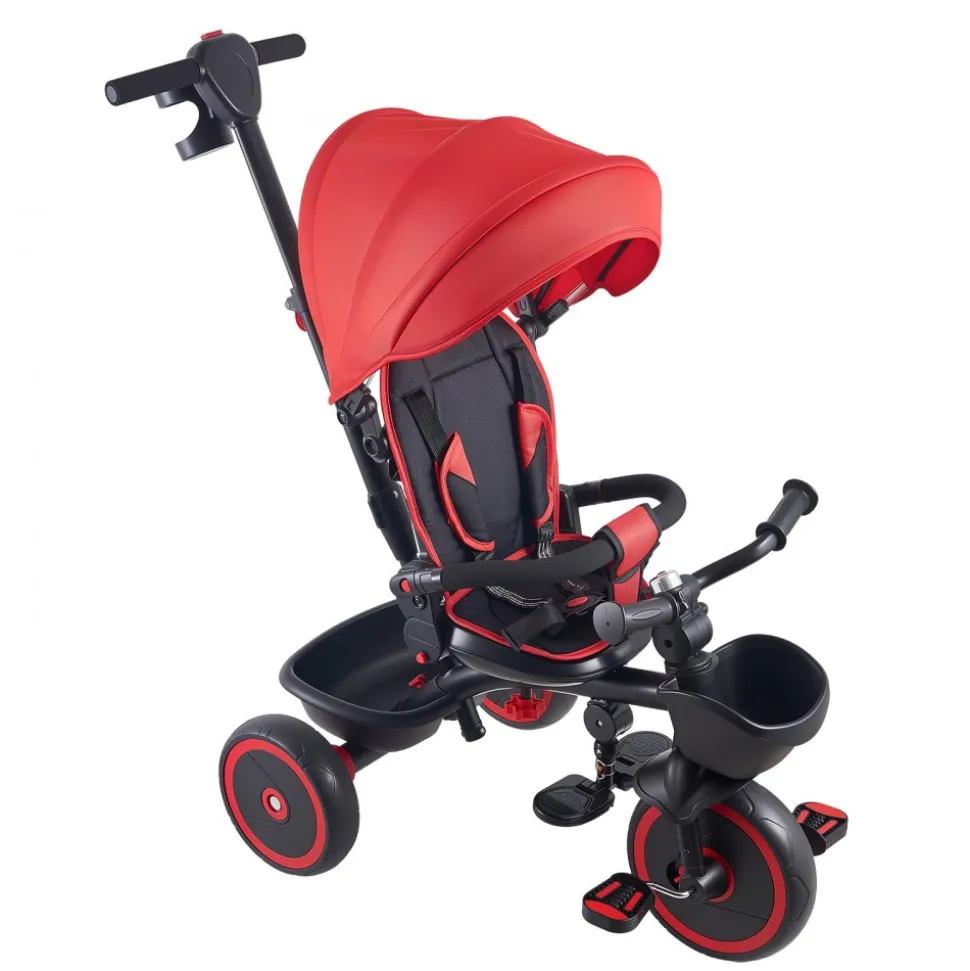 VEVOR Toddler Tricycle & Stroller for 1-5 Year Old, 6-in-1 Kids Trike with Parent Push Handle, Canopy, Adjustable Seat and Storage, Tricycle for Toddlers, Birthday Toy for Boys and Girls, Red/Black