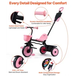 VEVOR Toddler Tricycle & Stroller for 1-5 Year Old, 6-in-1 Kids Trike with Parent Push Handle, Canopy, Adjustable Seat and Storage, Tricycle for Toddlers, Birthday Toy for Boys and Girls, Blue/Black
