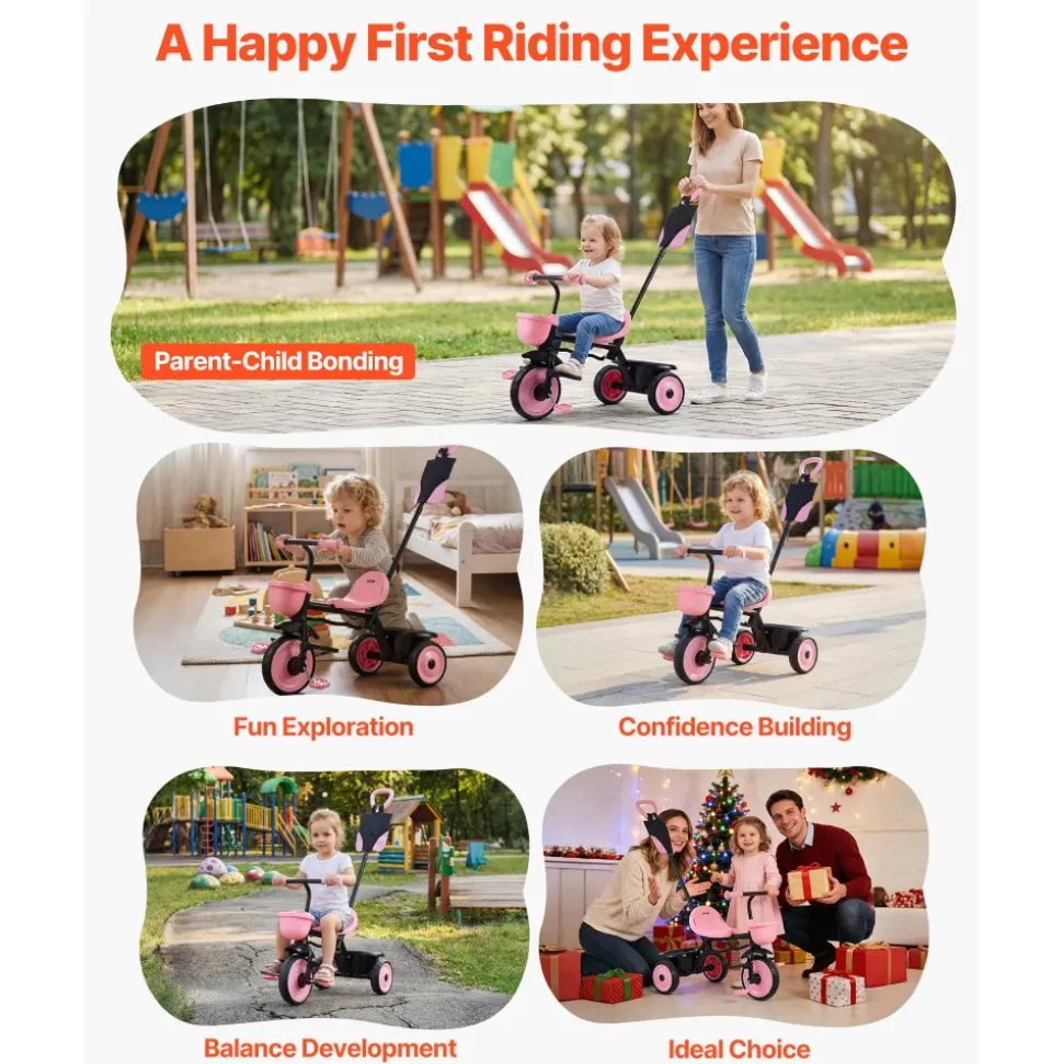 VEVOR Toddler Tricycle & Stroller for 18 Months to 5 Year Old, Kids Trike with Parent Push Handle, Adjustable Seat & Storage for Outdoor Play, Tricycle for Toddlers, Birthday Toy for Boys and Girls
