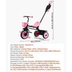 VEVOR Toddler Tricycle & Stroller for 18 Months to 5 Year Old, Kids Trike with Parent Push Handle, Adjustable Seat & Storage for Outdoor Play, Tricycle for Toddlers, Birthday Toy for Boys and Girls
