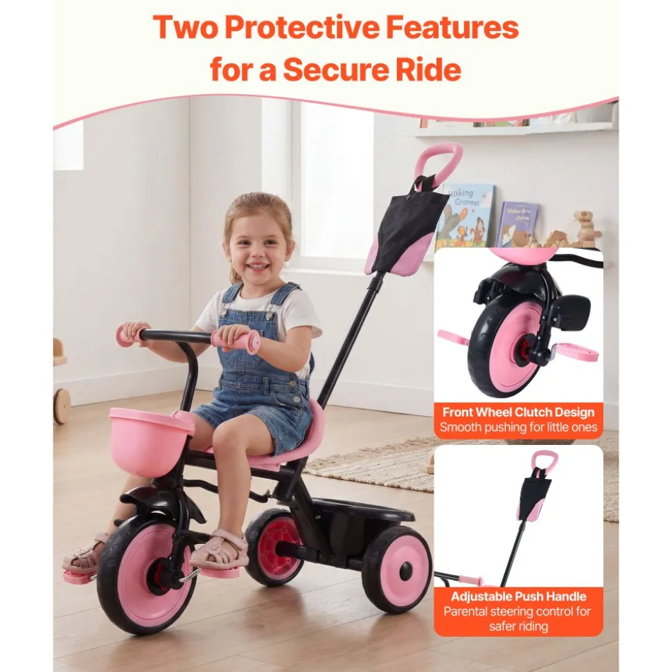 VEVOR Toddler Tricycle & Stroller for 18 Months to 5 Year Old, Kids Trike with Parent Push Handle, Adjustable Seat & Storage for Outdoor Play, Tricycle for Toddlers, Birthday Toy for Boys and Girls