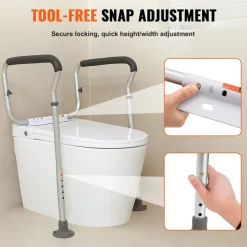 VEVOR Toilet Safety Rail, Bathroom Toilet Seat Frame, Adjustable Width & Height Fit Most Toilets, Supports 300lbs, Toilet Handles Grab Bars with Padded Armrests for Handicap, Disabled, Seniors