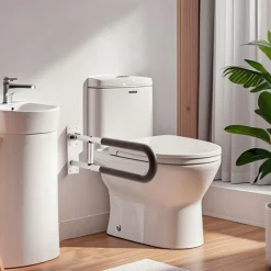 VEVOR Toilet Safety Rail, 23.8 Inch U-Shaped Handicap Grab Bar, Foldable Senior Safety Pole, Flip Up Toilet Grab Bar with Anti-Slip Support Handle, 300 Lb Load Capacity for Elderly, Disabled, Pregnant