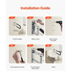 VEVOR Toilet Safety Rail, 30 Inch U-Shaped Handicap Grab Bar, Foldable Senior Safety Pole, Flip Up Toilet Grab Bars with Anti-Slip Handle, 300 Lbs Load Capacity Security Handrail with Paper Holder
