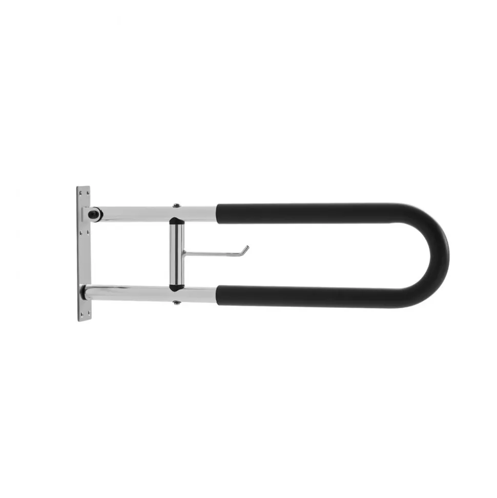 VEVOR Toilet Safety Rail, 30 Inch U-Shaped Handicap Grab Bar, Foldable Senior Safety Pole, Flip Up Toilet Grab Bars with Anti-Slip Handle, 300 Lbs Load Capacity Security Handrail with Paper Holder