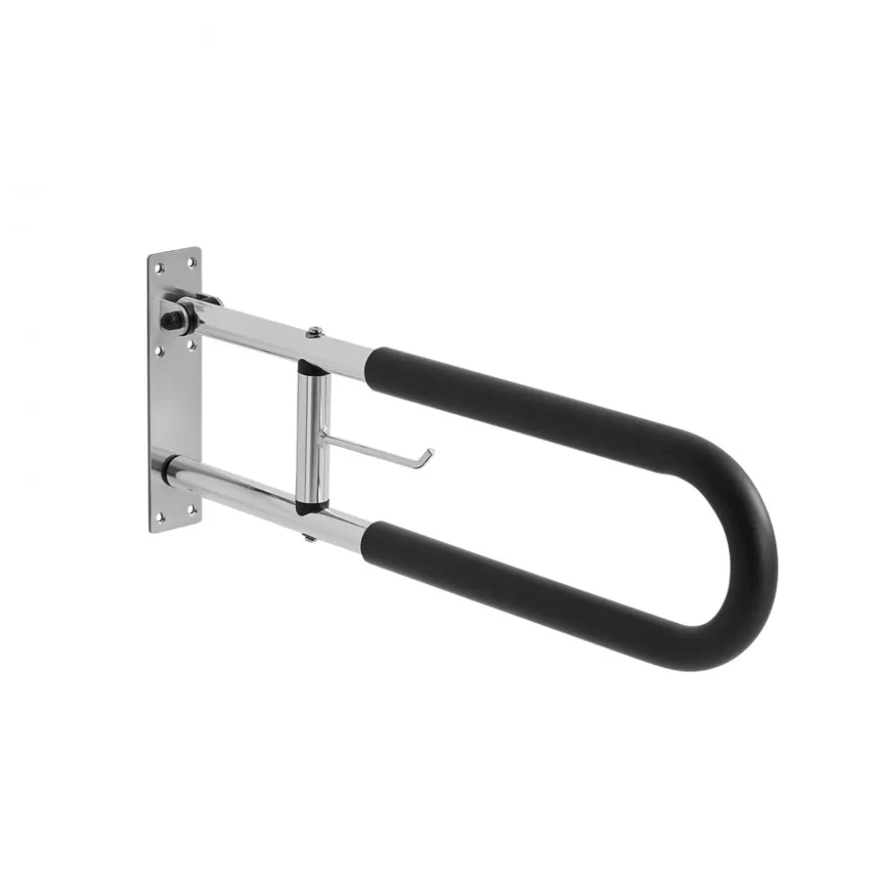 VEVOR Toilet Safety Rail, 30 Inch U-Shaped Handicap Grab Bar, Foldable Senior Safety Pole, Flip Up Toilet Grab Bars with Anti-Slip Handle, 300 Lbs Load Capacity Security Handrail with Paper Holder