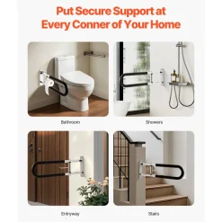 VEVOR Toilet Safety Rail, 30 Inch U-Shaped Handicap Grab Bar, Foldable Senior Safety Pole, Flip Up Toilet Grab Bars with Anti-Slip Handle, 300 Lbs Load Capacity Security Handrail with Paper Holder