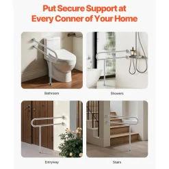 VEVOR Toilet Safety Rail, 31.5 Inch U-Shaped Handicap Grab Bar, 304 Stainless Steel Senior Safety Pole, Toilet Grab Bars with Anti-Slip Handle, 300 Lbs Load Capacity Security Handrail with Support Leg
