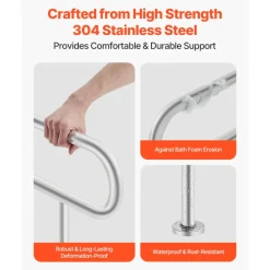 VEVOR Toilet Safety Rail, 31.5 Inch U-Shaped Handicap Grab Bar, 304 Stainless Steel Senior Safety Pole, Toilet Grab Bars with Anti-Slip Handle, 300 Lbs Load Capacity Security Handrail with Support Leg