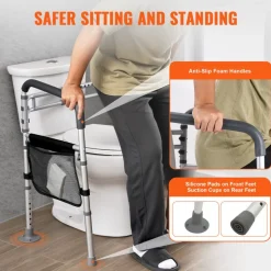 VEVOR Toilet Safety Rail, 300 LBS Foldable Toilet Seat with Non-Slip Handles, Portable Versatile Toilet Handrails with Reinforced Aluminum Alloy Tube, Fit for Seniors, Pregnant Women & the Injured