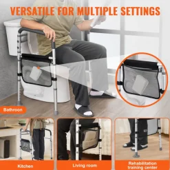 VEVOR Toilet Safety Rail, 300 LBS Foldable Toilet Seat with Non-Slip Handles, Portable Versatile Toilet Handrails with Reinforced Aluminum Alloy Tube, Fit for Seniors, Pregnant Women & the Injured