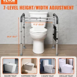 VEVOR Toilet Safety Rail, 300 LBS Foldable Toilet Seat with Non-Slip Handles, Portable Versatile Toilet Handrails with Reinforced Aluminum Alloy Tube, Fit for Seniors, Pregnant Women & the Injured