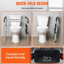 VEVOR Toilet Safety Rail, 300 LBS Foldable Toilet Seat with Non-Slip Handles, Portable Versatile Toilet Handrails with Reinforced Aluminum Alloy Tube, Fit for Seniors, Pregnant Women & the Injured