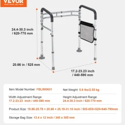 VEVOR Toilet Safety Rail, 300 LBS Foldable Toilet Seat with Non-Slip Handles, Portable Versatile Toilet Handrails with Reinforced Aluminum Alloy Tube, Fit for Seniors, Pregnant Women & the Injured