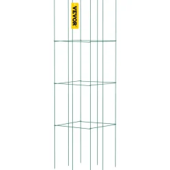 VEVOR Tomato Cages, 14.6" x 14.6" x 39.4", 6 Packs Square Plant Support Cages, Green PVC-Coated Steel Tomato Towers for Climbing Vegetables, Plants, Flowers, Fruits