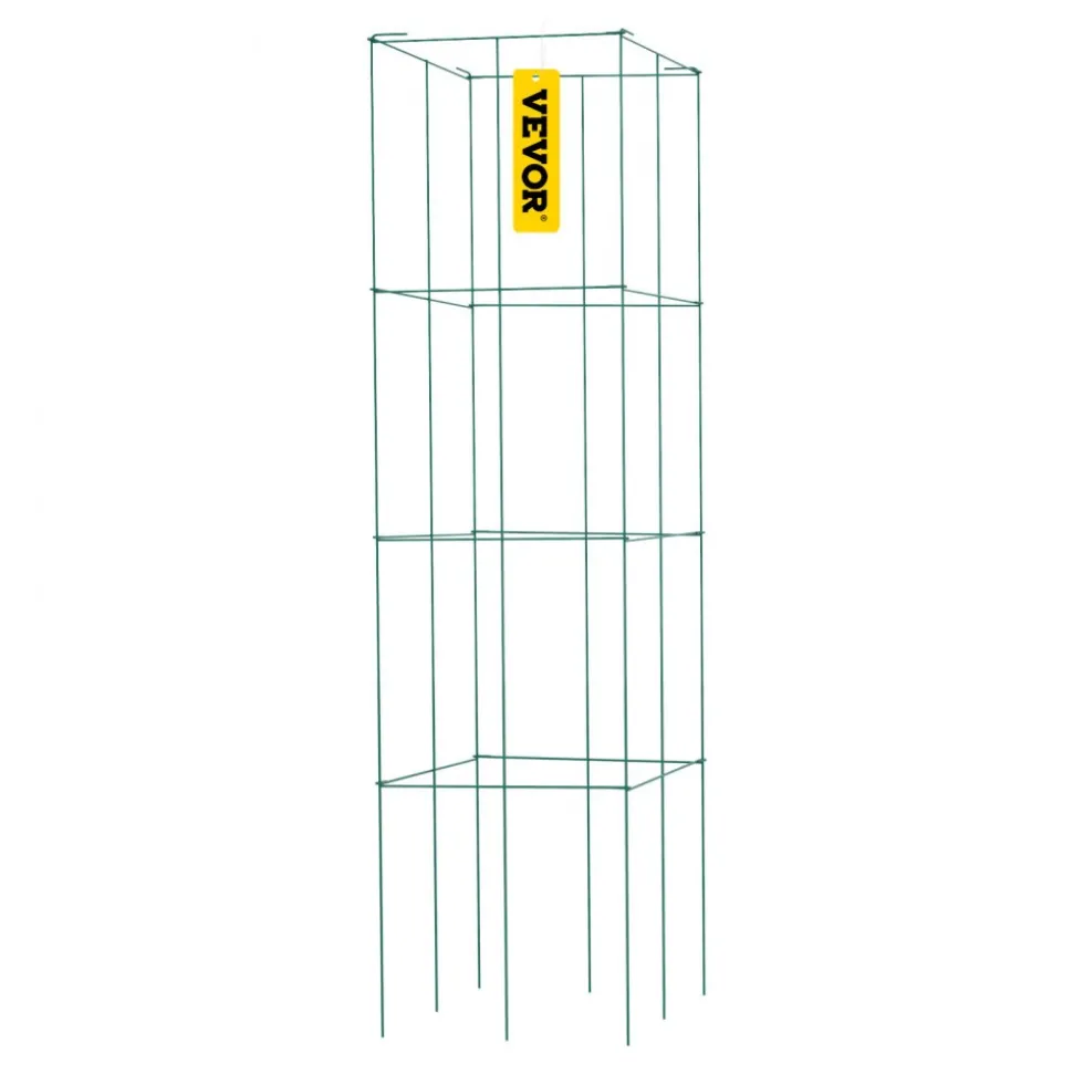 VEVOR Tomato Cages, 14.6" x 14.6" x 39.4", 6 Packs Square Plant Support Cages, Green PVC-Coated Steel Tomato Towers for Climbing Vegetables, Plants, Flowers, Fruits