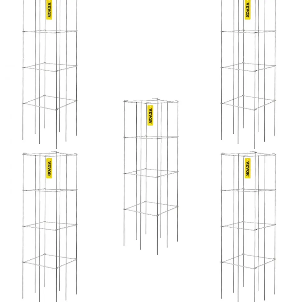 VEVOR Tomato Cages, 11.8" x 11.8" x 46.1", 5 Packs Square Plant Support Cages, Silver PVC-Coated Steel Tomato Towers for Climbing Vegetables, Plants, Flowers, Fruits
